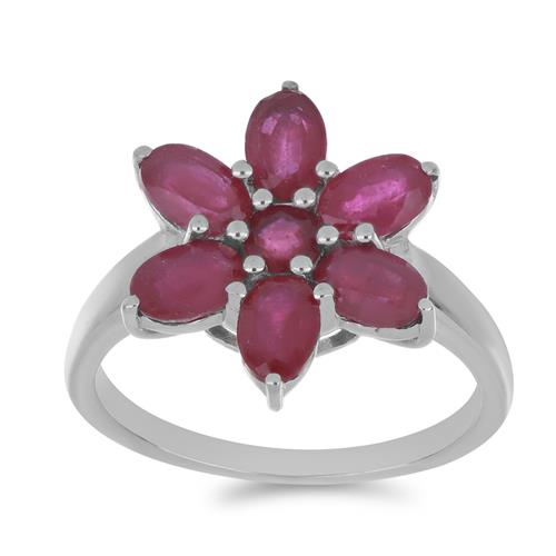 BUY 925 SILVER INDIAN RUBY GEMSTONE CLUSTER RING 